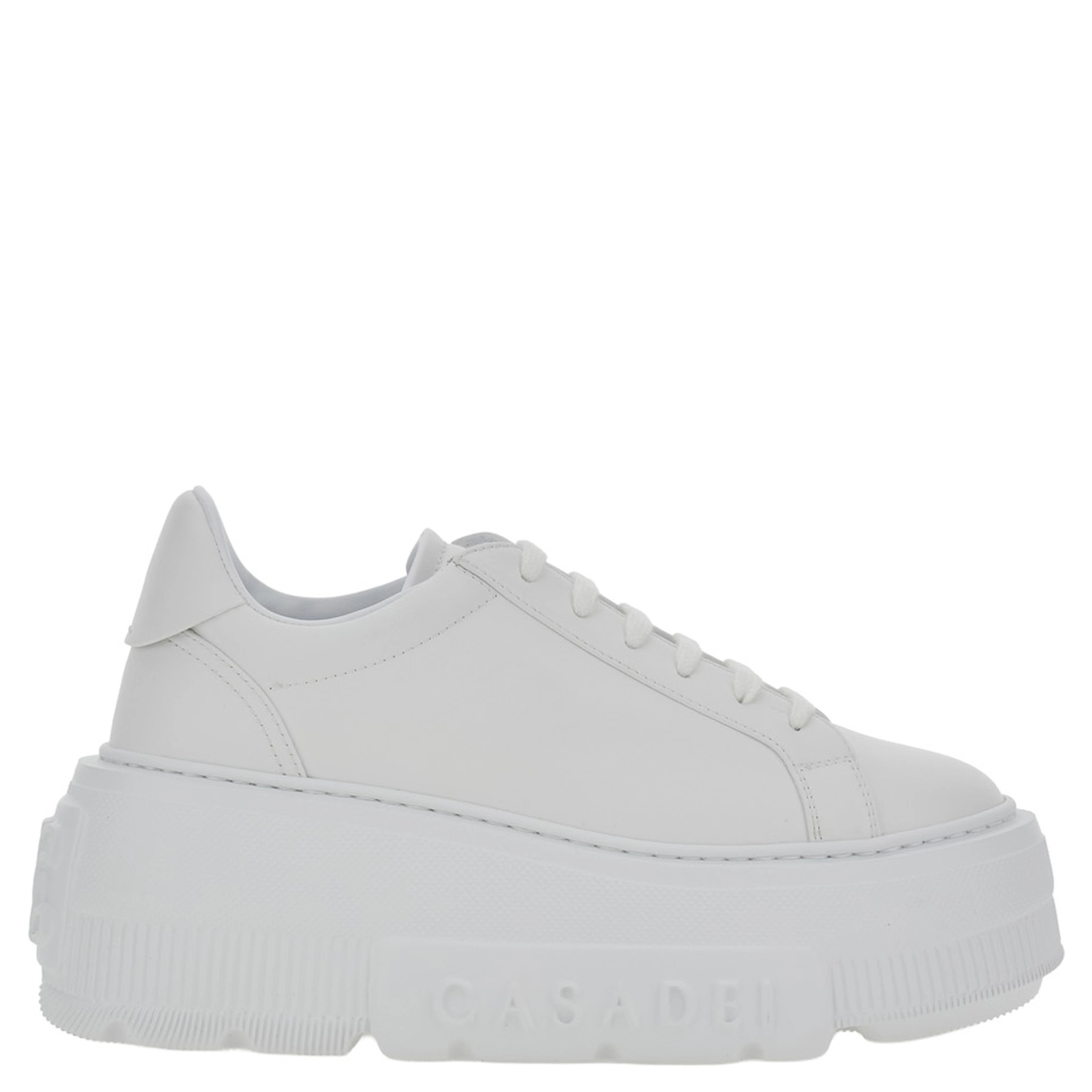 Nexus White Sneakers with platform and logo lettering on the side in leather for women