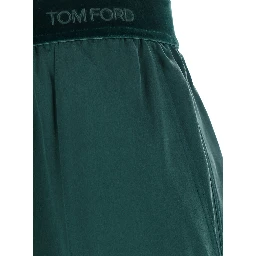 Green Pants with Elasticated Waist with Logo Lettering in Silk for Women