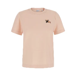 pink T-shirt with embroidered EKD logo on the front in cotton for women