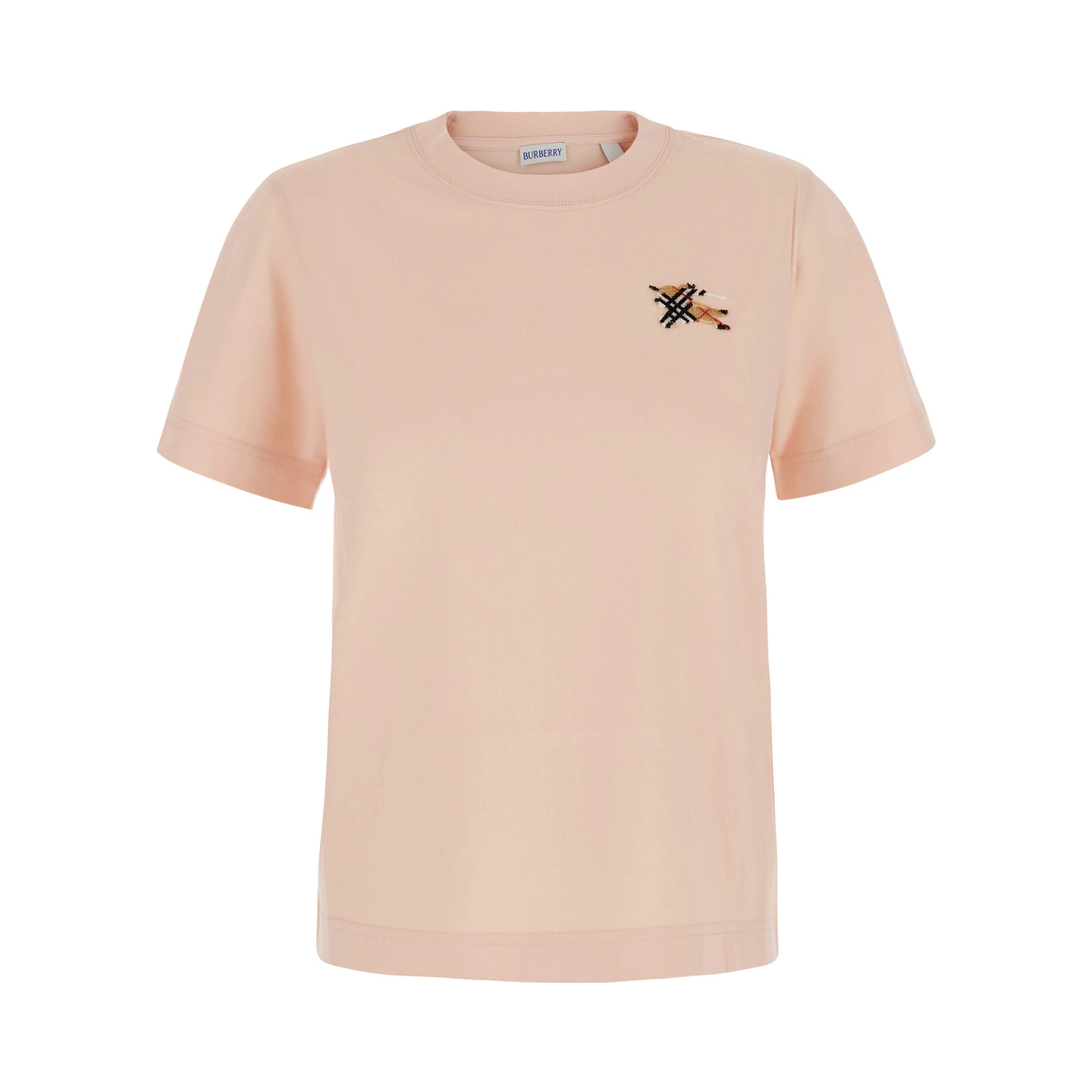 pink T-shirt with embroidered EKD logo on the front in cotton for women