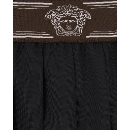 Black Pleated skirt with Medusa decoration at the waist in wool for women
