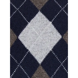 Crewneck sweater with argyle motif in blue wool for men