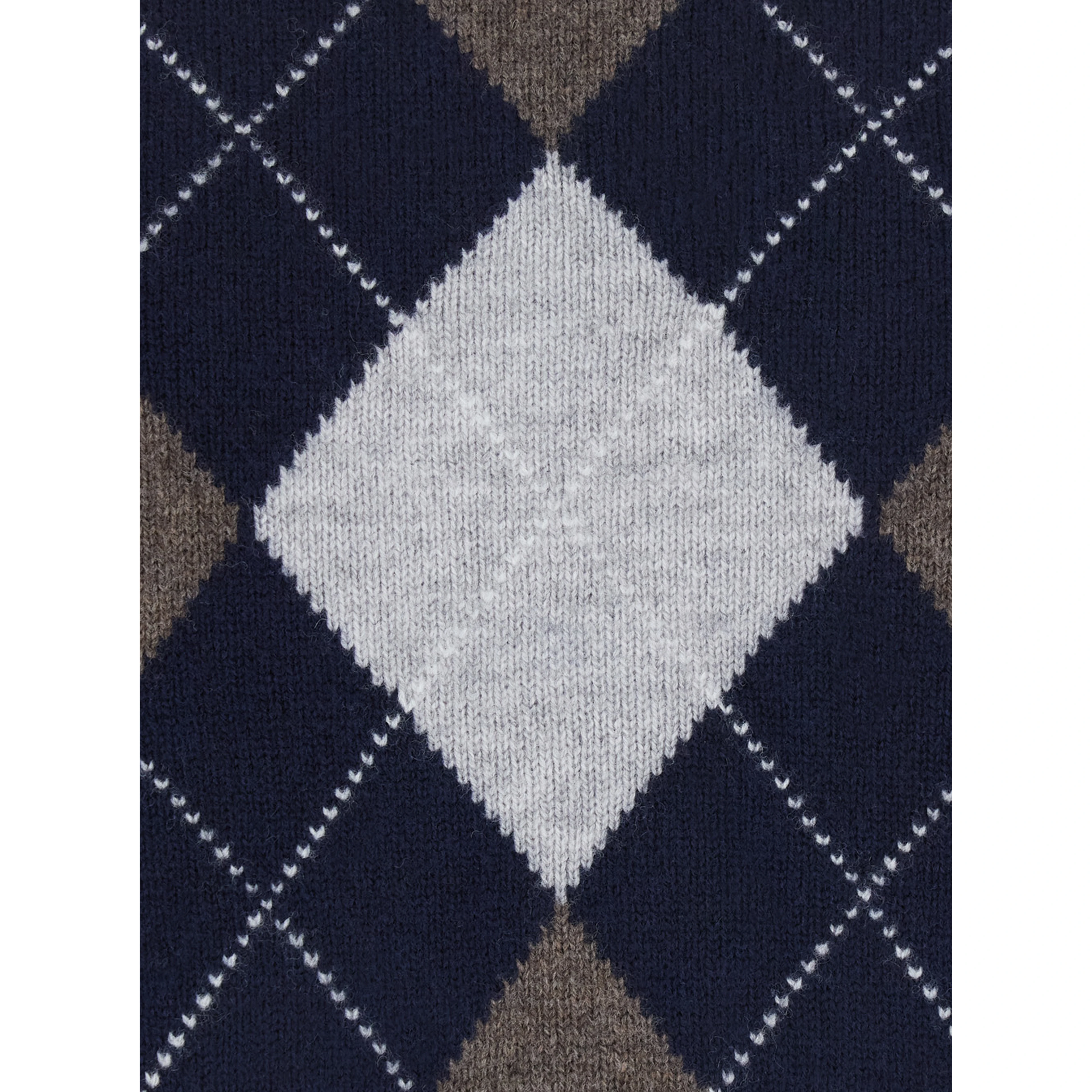 Crewneck sweater with argyle motif in blue wool for men