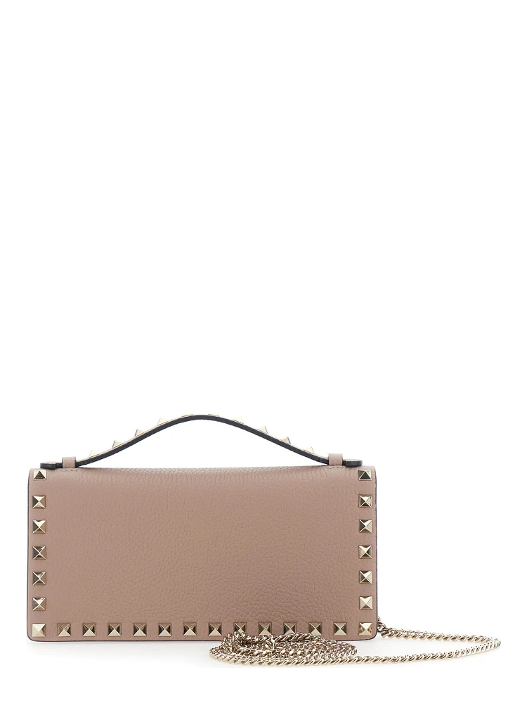 Pink Mini Bag with Removable Chain Strap and Rockstud Embellishment in Leather for Women alternative