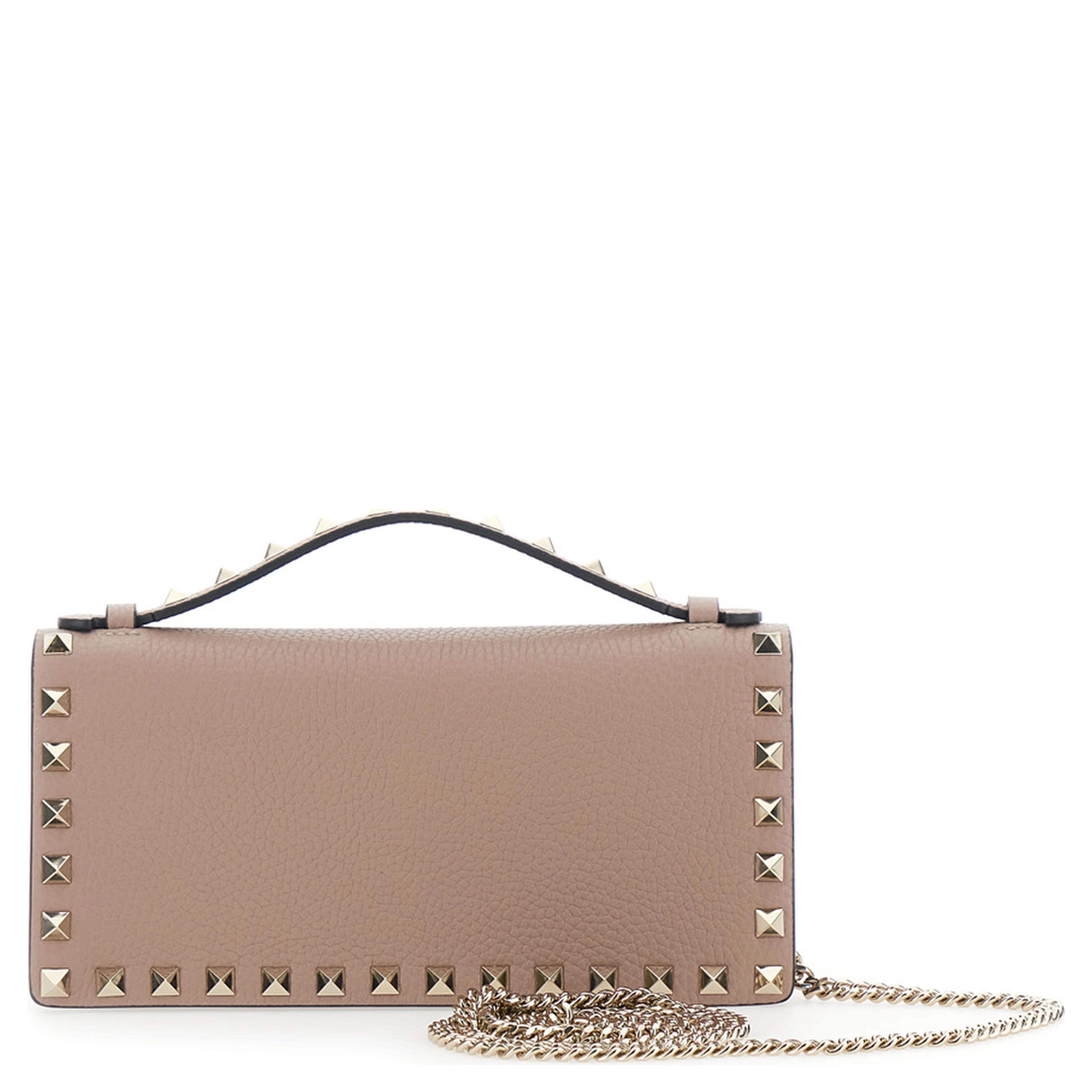 Pink Mini Bag with Removable Chain Strap and Rockstud Embellishment in Leather for Women