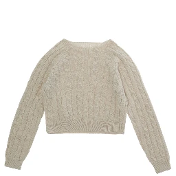 Beige sweater with ribbed motif in viscose and wool for girls