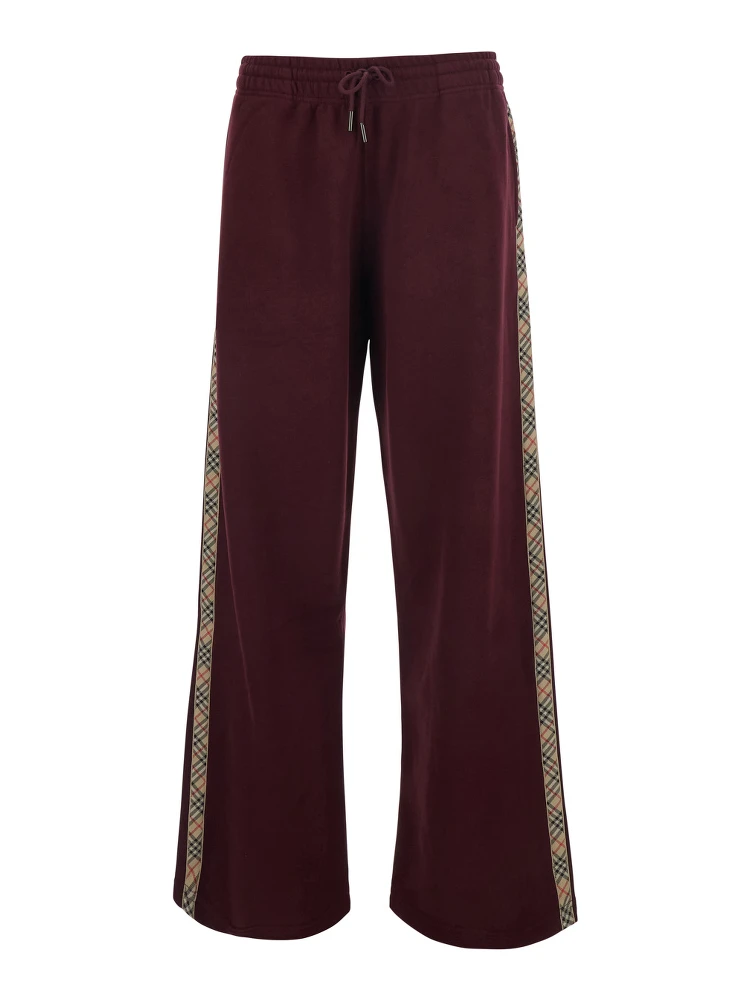 Jodie Bordeaux Pants with drawstring waist and Check motif on the side in cotton for women
