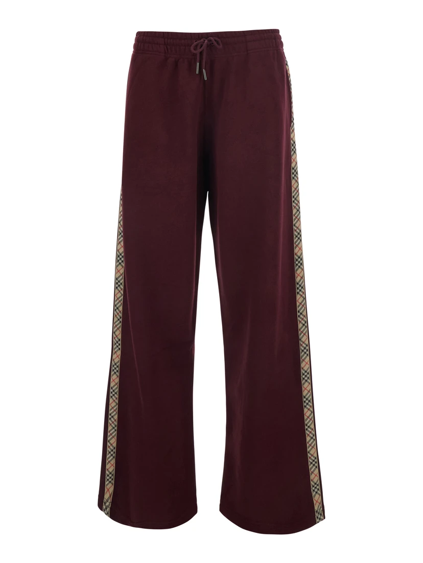 Jodie Bordeaux Pants with drawstring waist and Check motif on the side in cotton for women