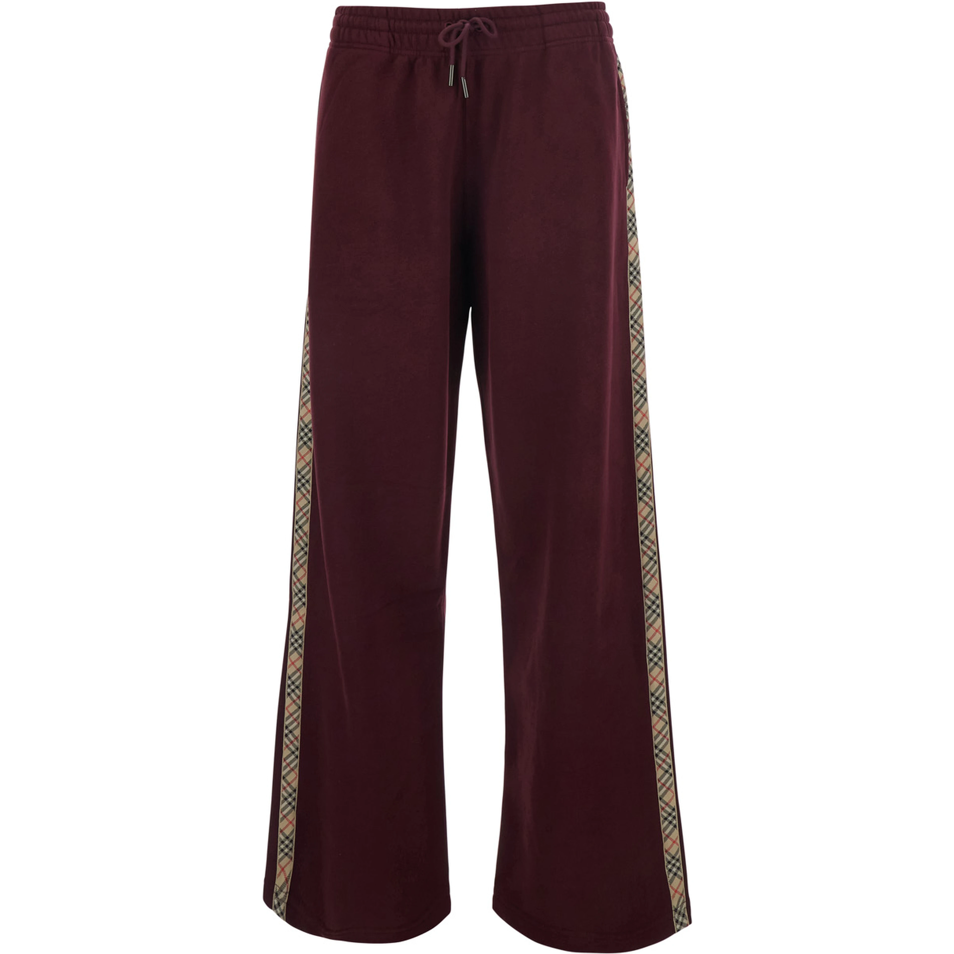 Jodie Bordeaux Pants with drawstring waist and Check motif on the side in cotton for women