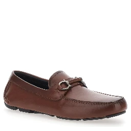 Sunsay Brown Loafers with Gancini Plaque on the Front in Leather for Men