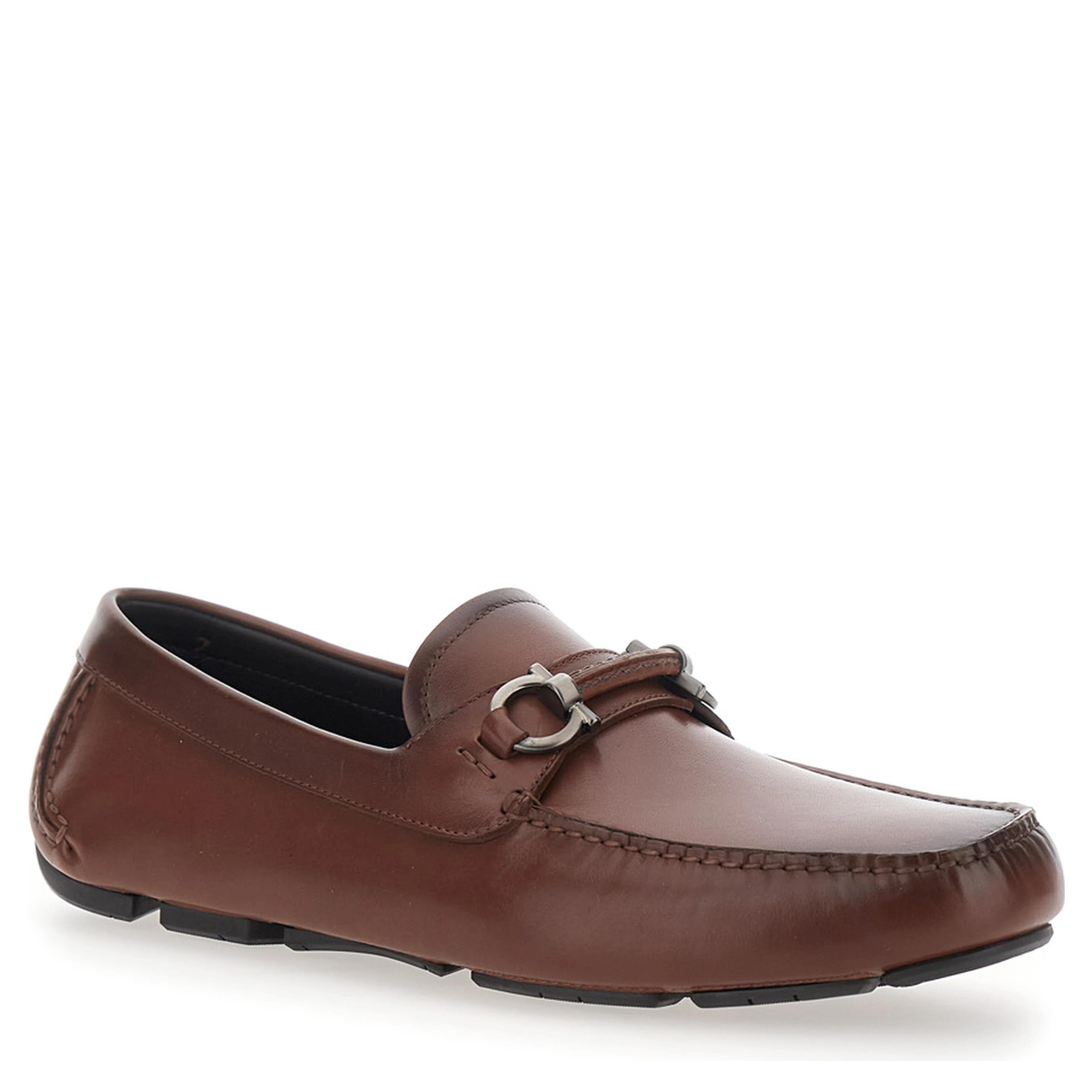 Sunsay Brown Loafers with Gancini Plaque on the Front in Leather for Men