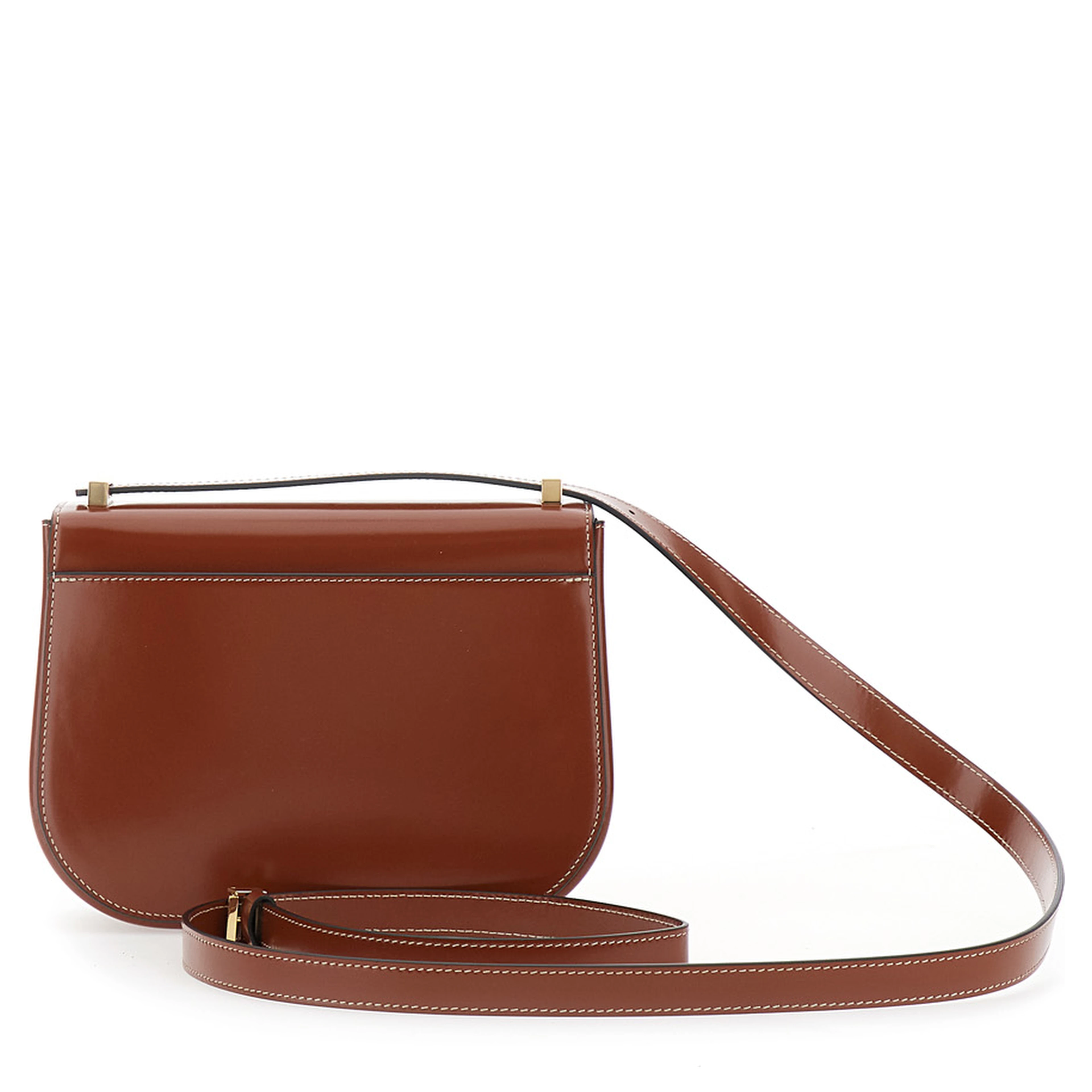 Brown crossbody bag with adjustable strap and Gancini plaque on the front in leather for women