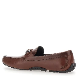 Sunsay Brown Loafers with Gancini Plaque on the Front in Leather for Men