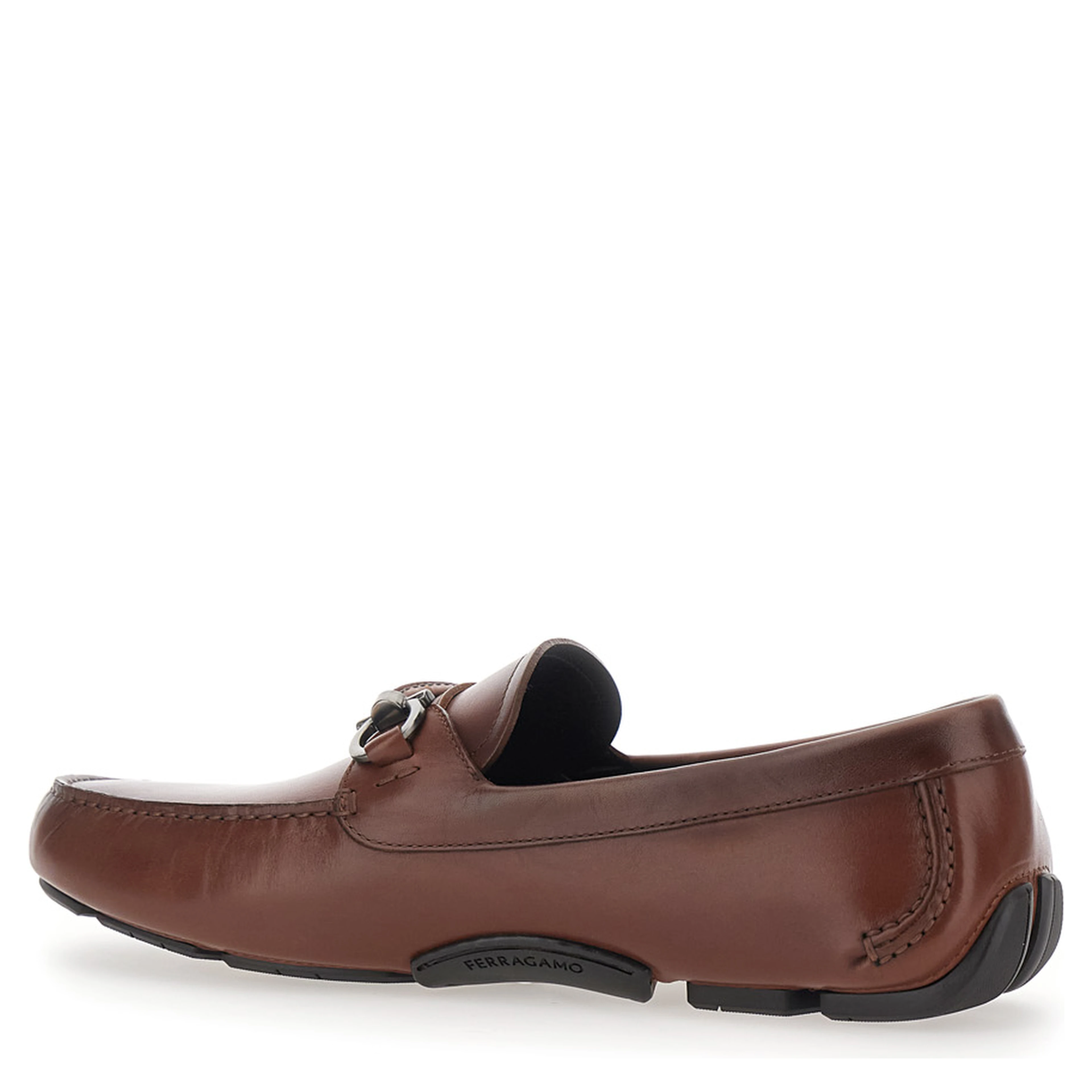 Sunsay Brown Loafers with Gancini Plaque on the Front in Leather for Men