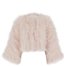 White Short shearling jacket with round collar and three-quarter sleeves in fur for women