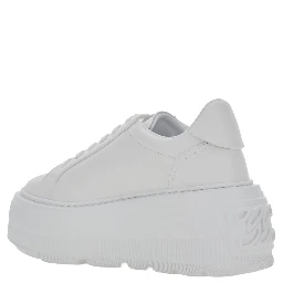 Nexus White Sneakers with platform and logo lettering on the side in leather for women
