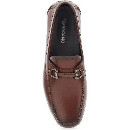 Sunsay Brown Loafers with Gancini Plaque on the Front in Leather for Men
