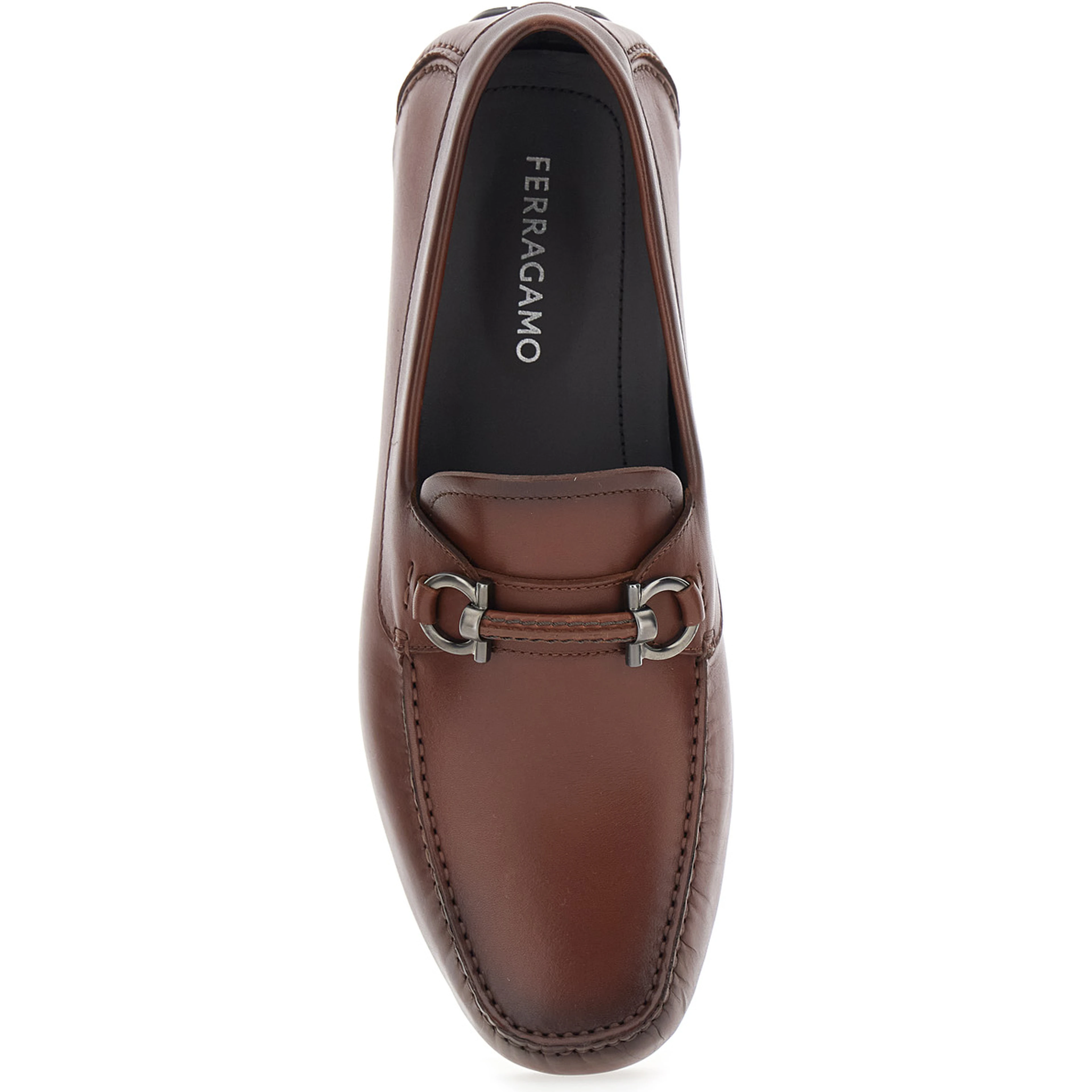Sunsay Brown Loafers with Gancini Plaque on the Front in Leather for Men