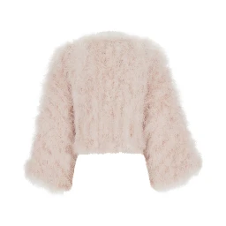 White Short shearling jacket with round collar and three-quarter sleeves in fur for women