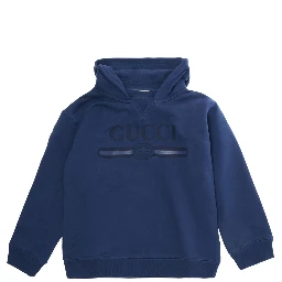 Blue Hoodie with fixed hood and logo lettering on the front in cotton Boy