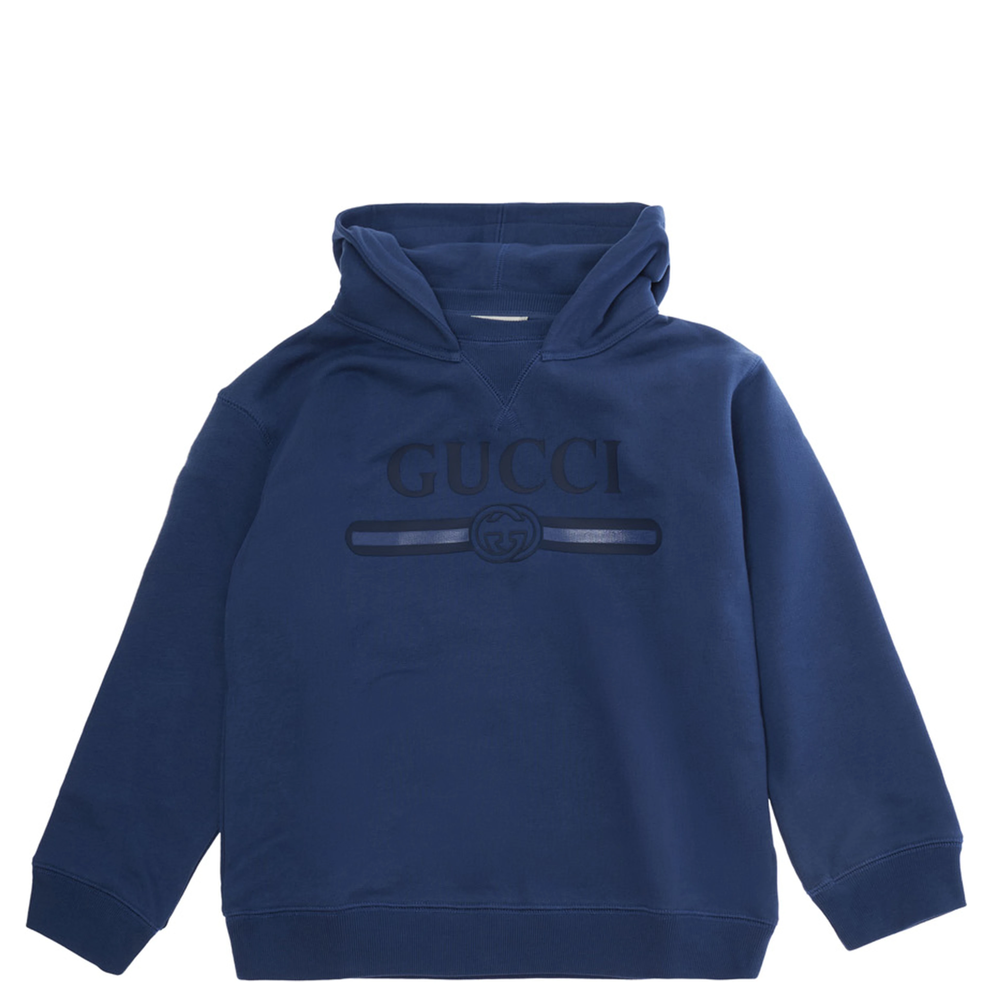 Blue Hoodie with fixed hood and logo lettering on the front in cotton Boy