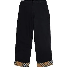 Sheldon Black Pants with Check hem in cotton boy