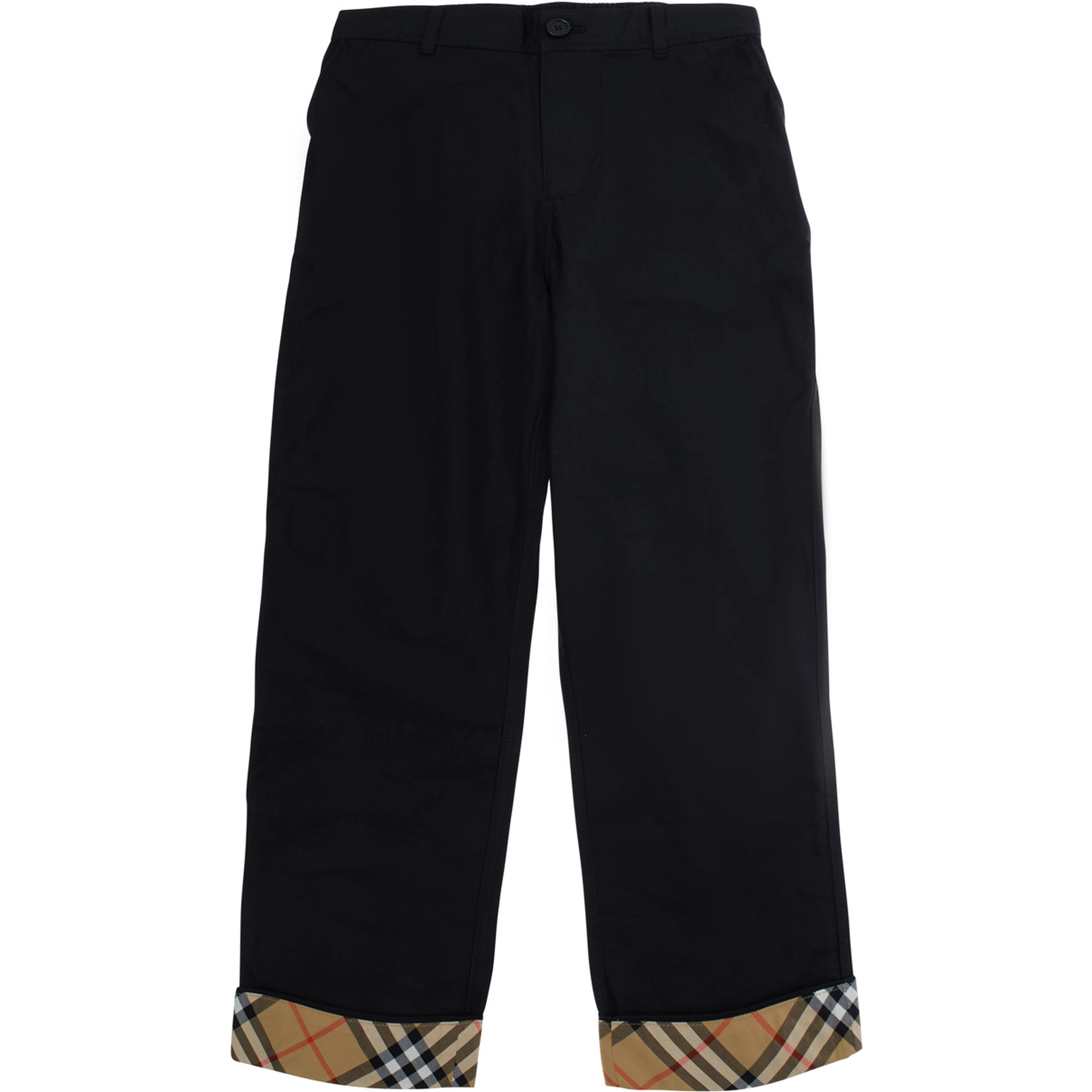 Sheldon Black Pants with Check hem in cotton boy