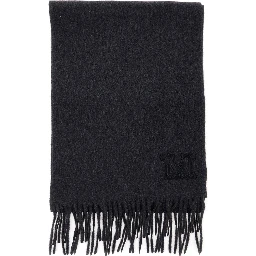 Dalia Gray scarf with logo embroidery on the front and frayed edges in cashmere for women