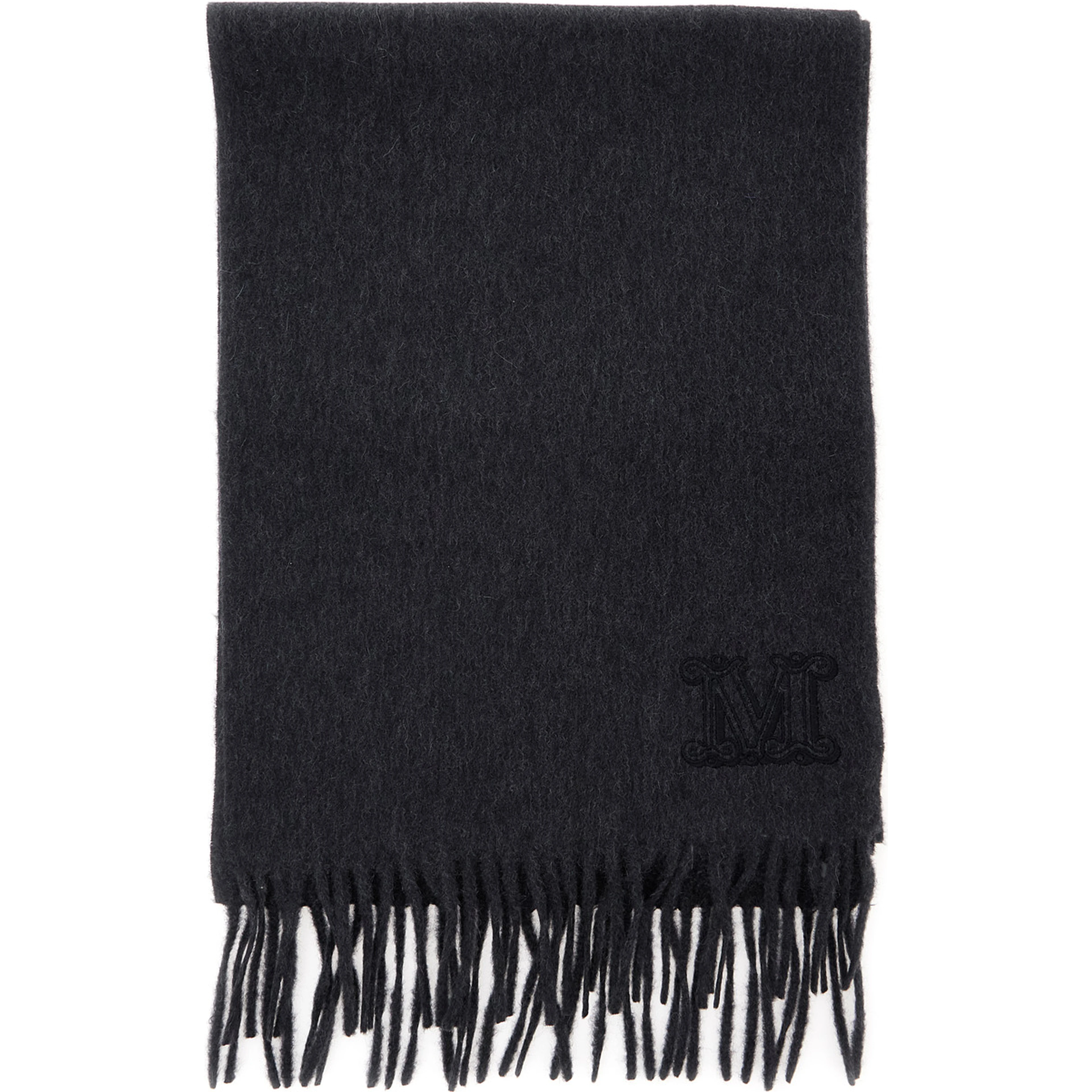 Dalia Gray scarf with logo embroidery on the front and frayed edges in cashmere for women