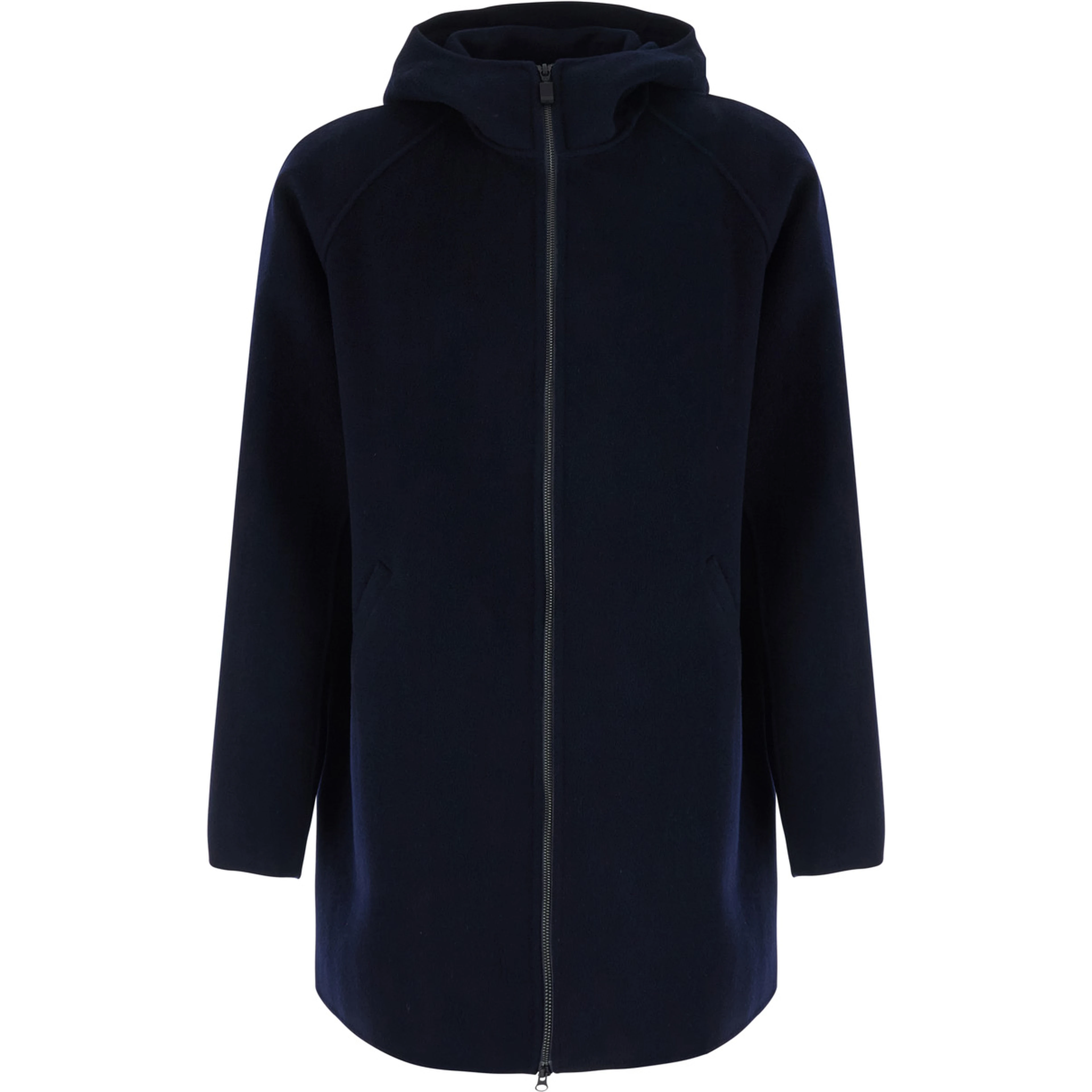 Blue Jacket with fixed hood and Front Zip Closure in Wool for men