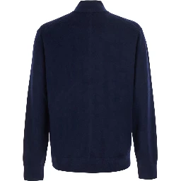 Blue Sweater with half zip closure and high collar in wool for men