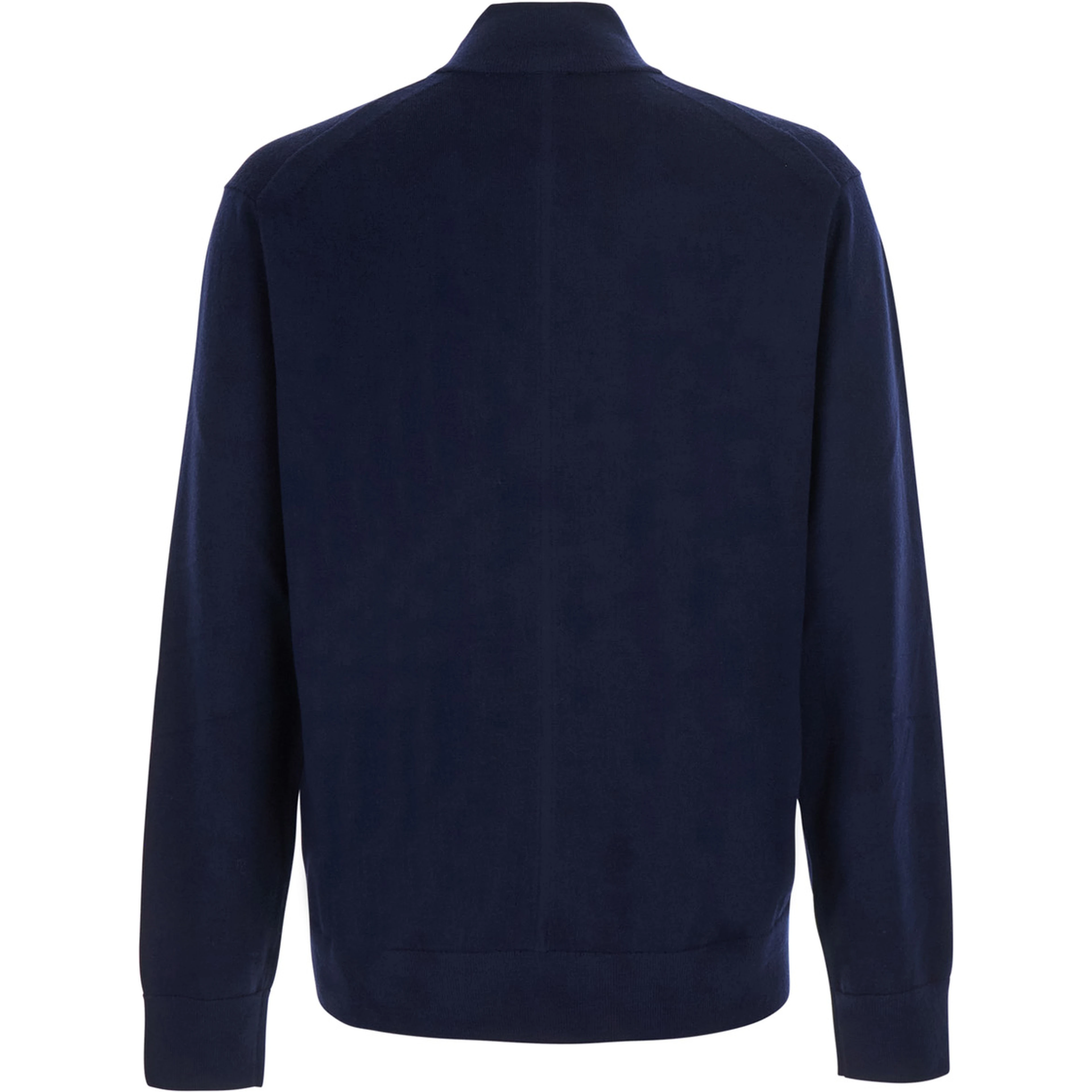 Blue Sweater with half zip closure and high collar in wool for men