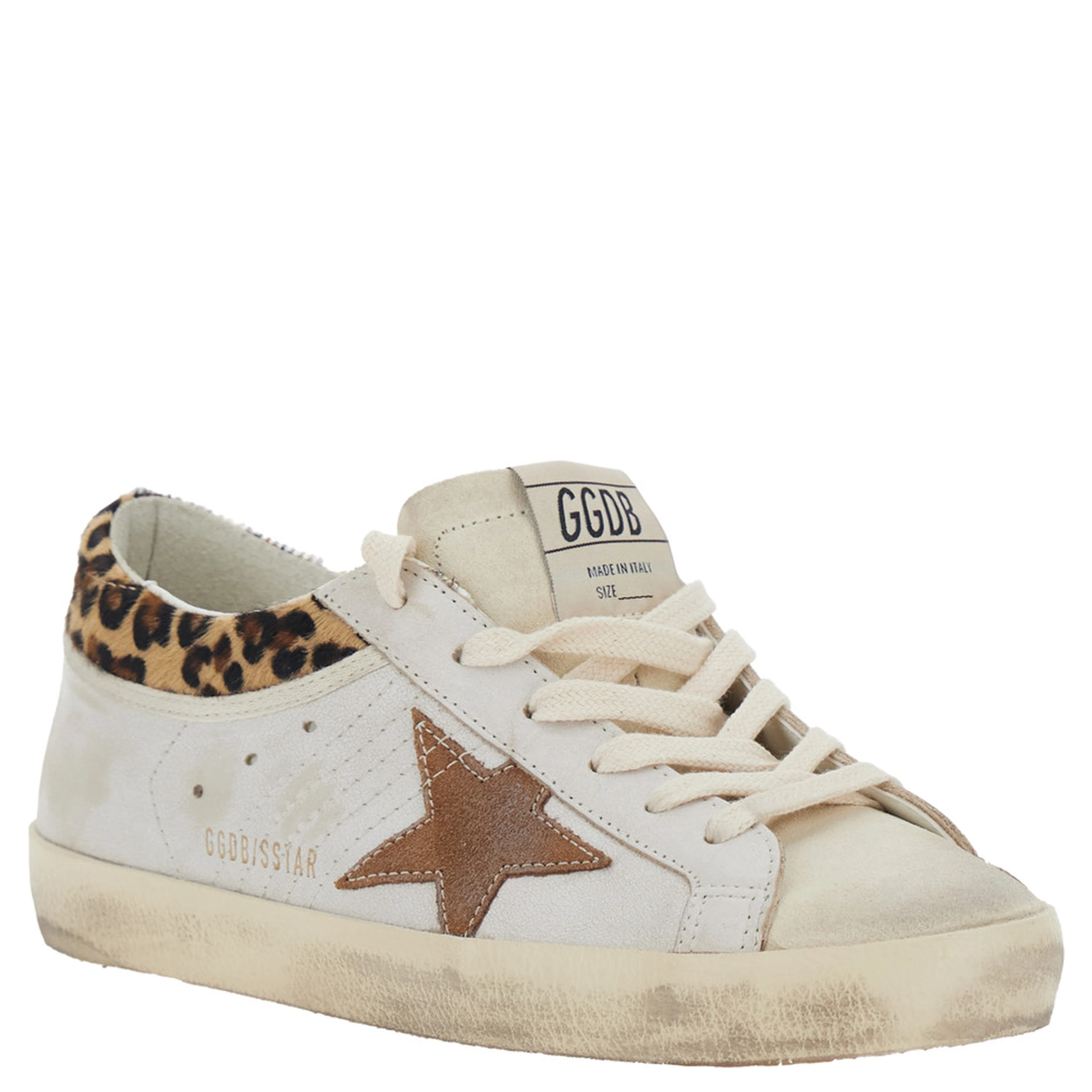 Sneaker Super Star Low Top with Star Patch on the Side and Animal Print on the Back in White Leather for Women