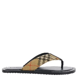 Flip Flops Check with Check Motif in Tech Fabric Beige Men