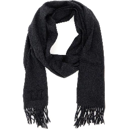 Dalia Gray scarf with logo embroidery on the front and frayed edges in cashmere for women