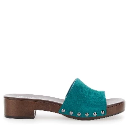 CAMBRIE Blue Sandals with Turquoise Leather Straps for Women