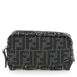 Brown Pouch with Zip Closure in FF Canvas for Men