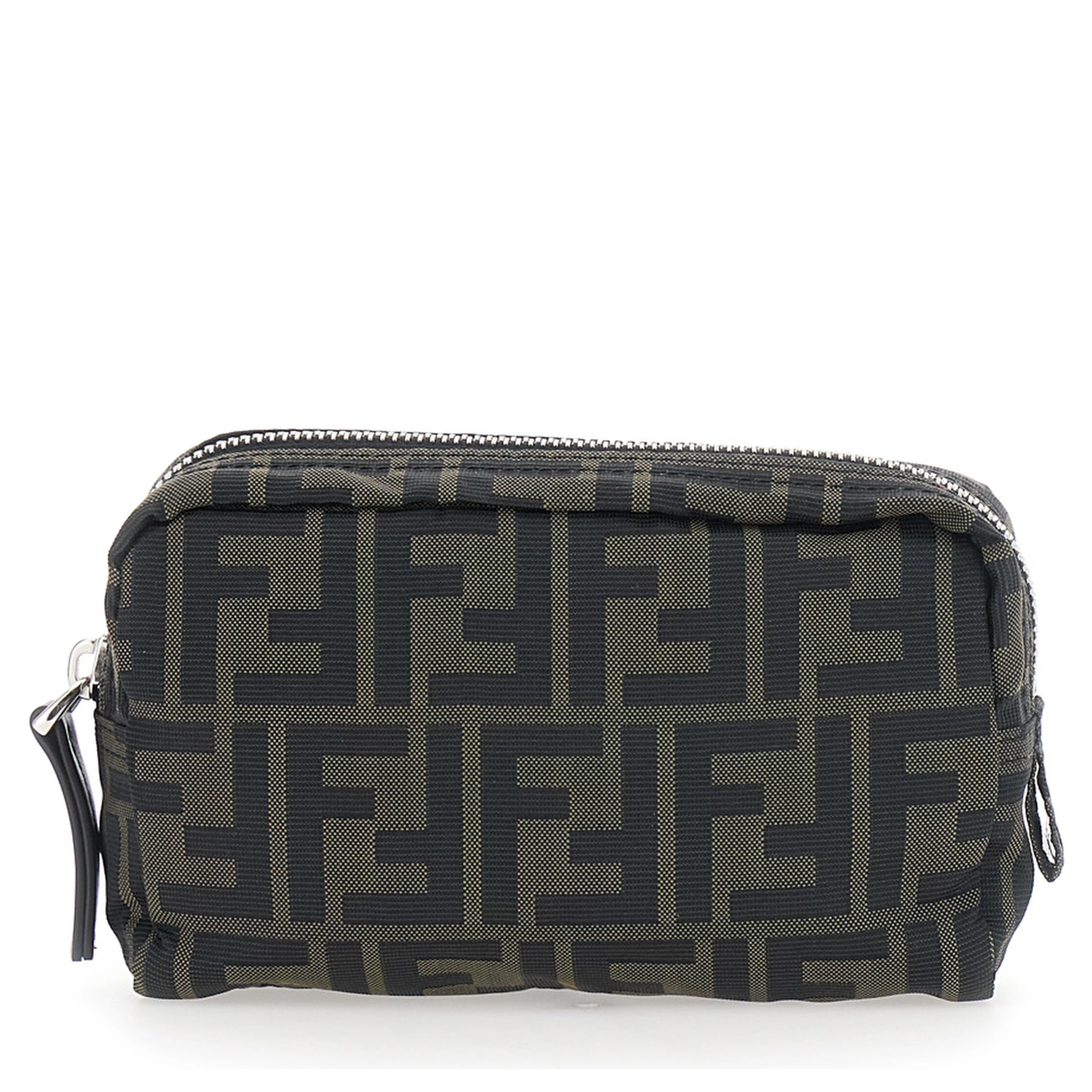 Brown Pouch with Zip Closure in FF Canvas for Men