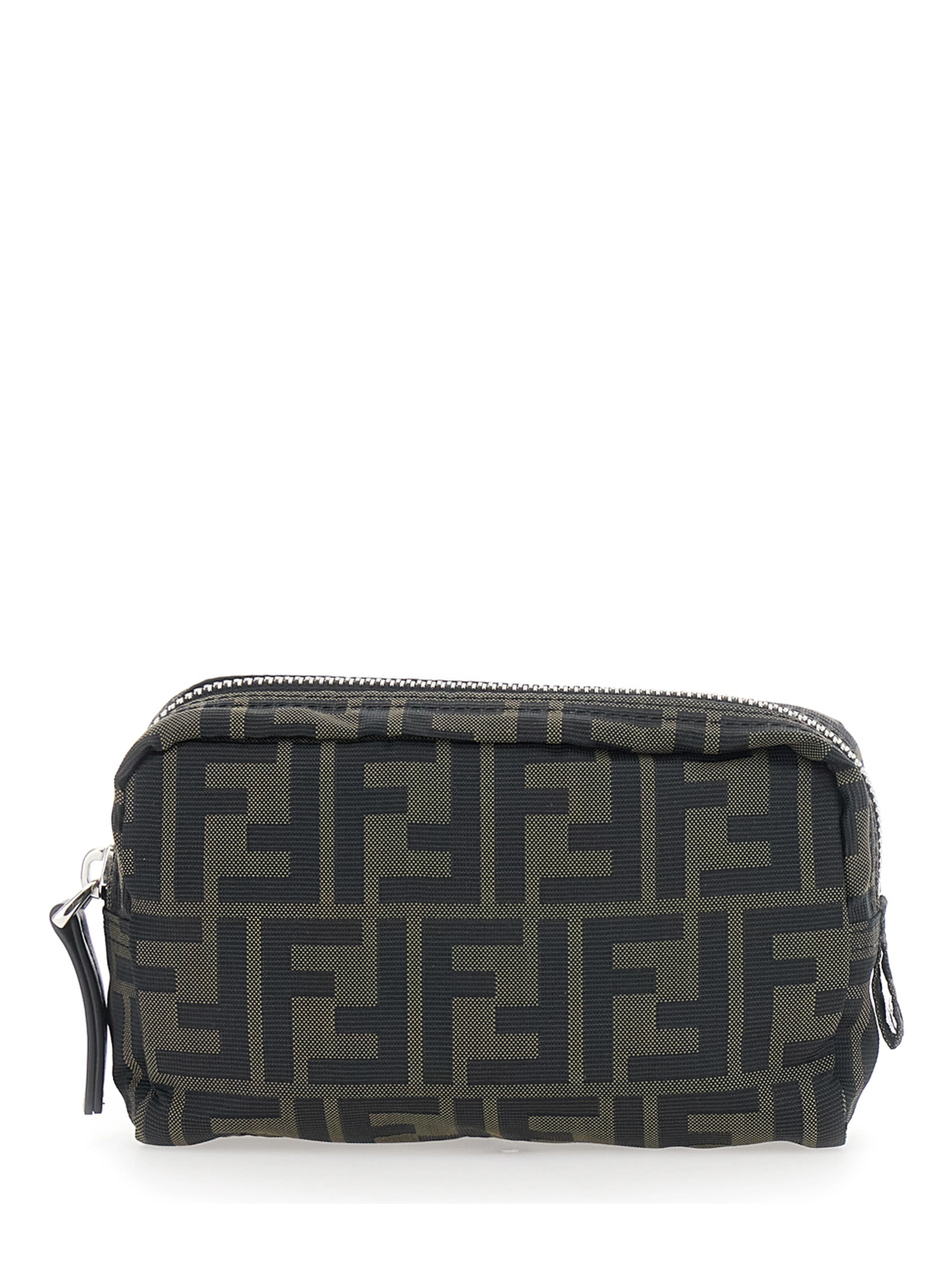 Brown Pouch with Zip Closure in FF Canvas for Men