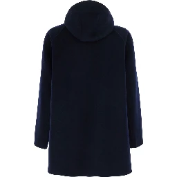 Blue Jacket with fixed hood and Front Zip Closure in Wool for men