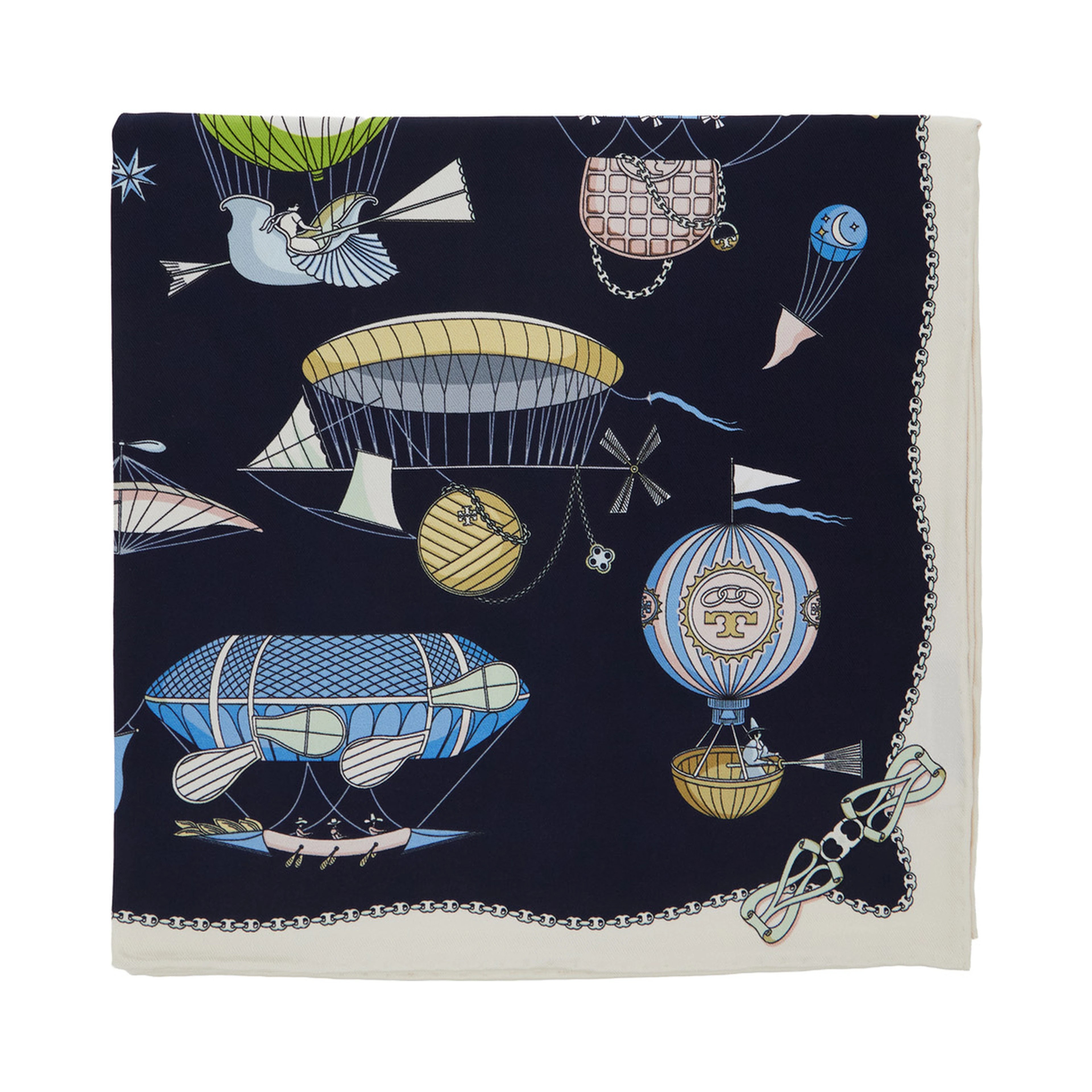 Hot Air Balloon Neckerchief Blue with Balloon Print in Silk for Women