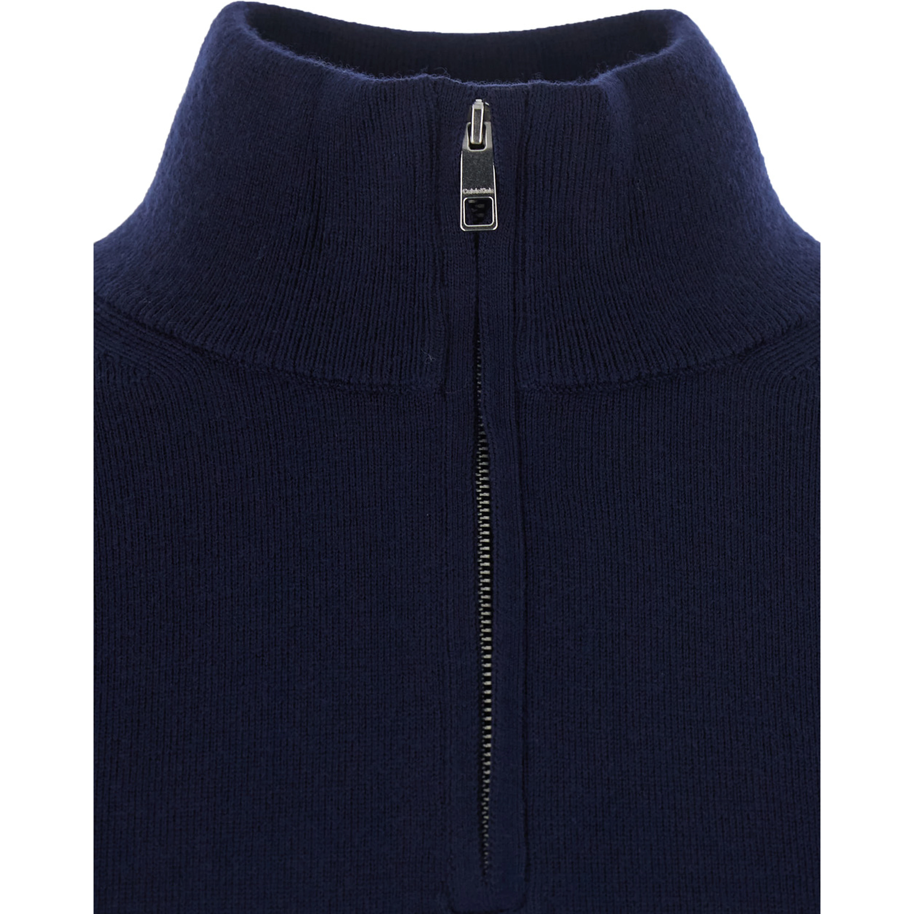 Blue Sweater with half zip closure and high collar in wool for men