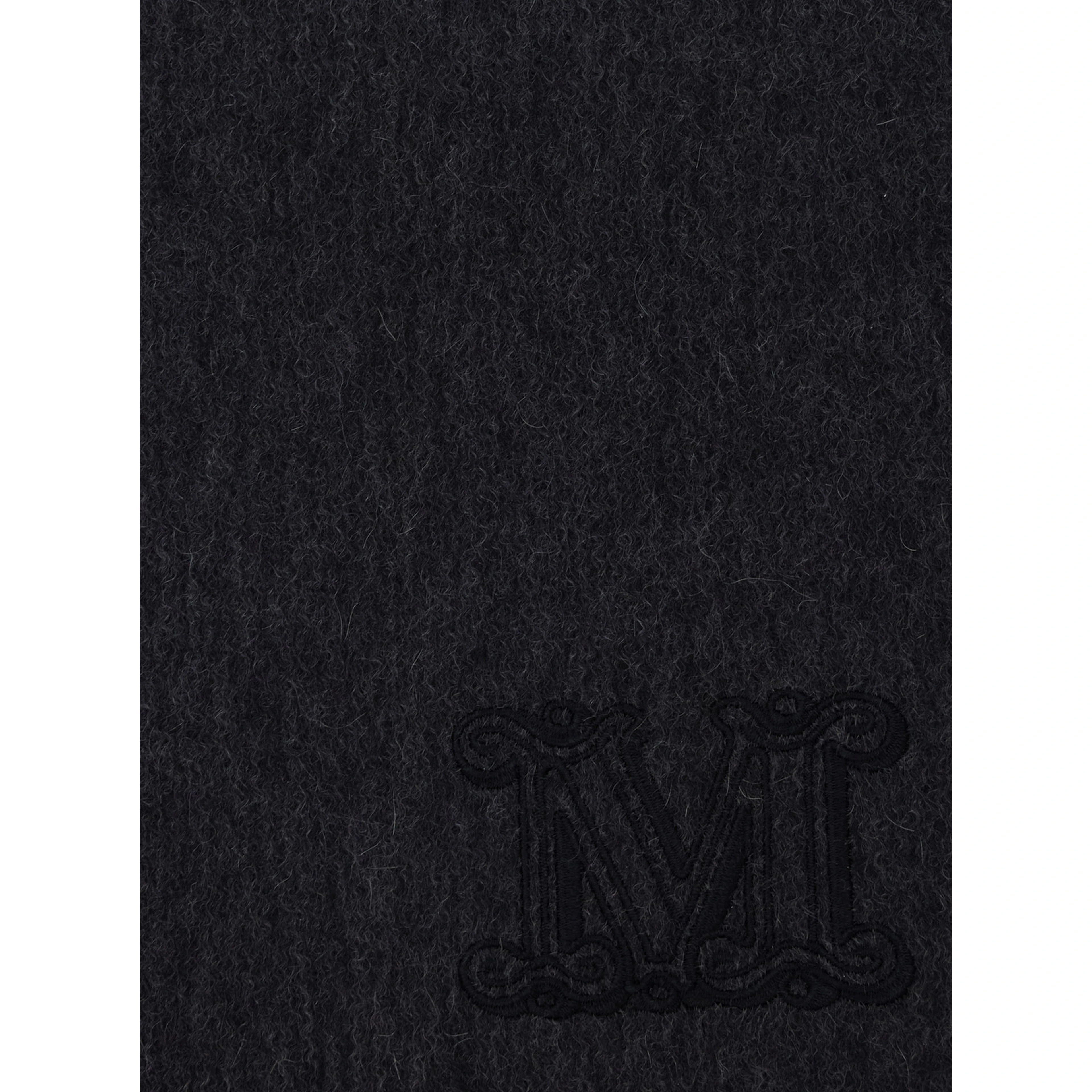 Dalia Gray scarf with logo embroidery on the front and frayed edges in cashmere for women