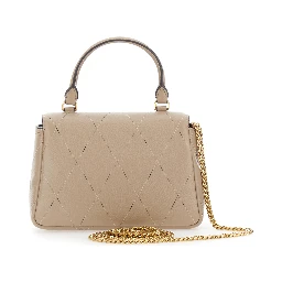 Charlie Beige Mini Bag with Chain Strap and Logo Plate on Front in Quilted Leather for Women
