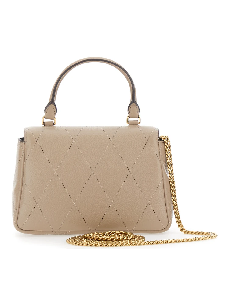 Charlie Beige Mini Bag with Chain Strap and Logo Plate on Front in Quilted Leather for Women alternative