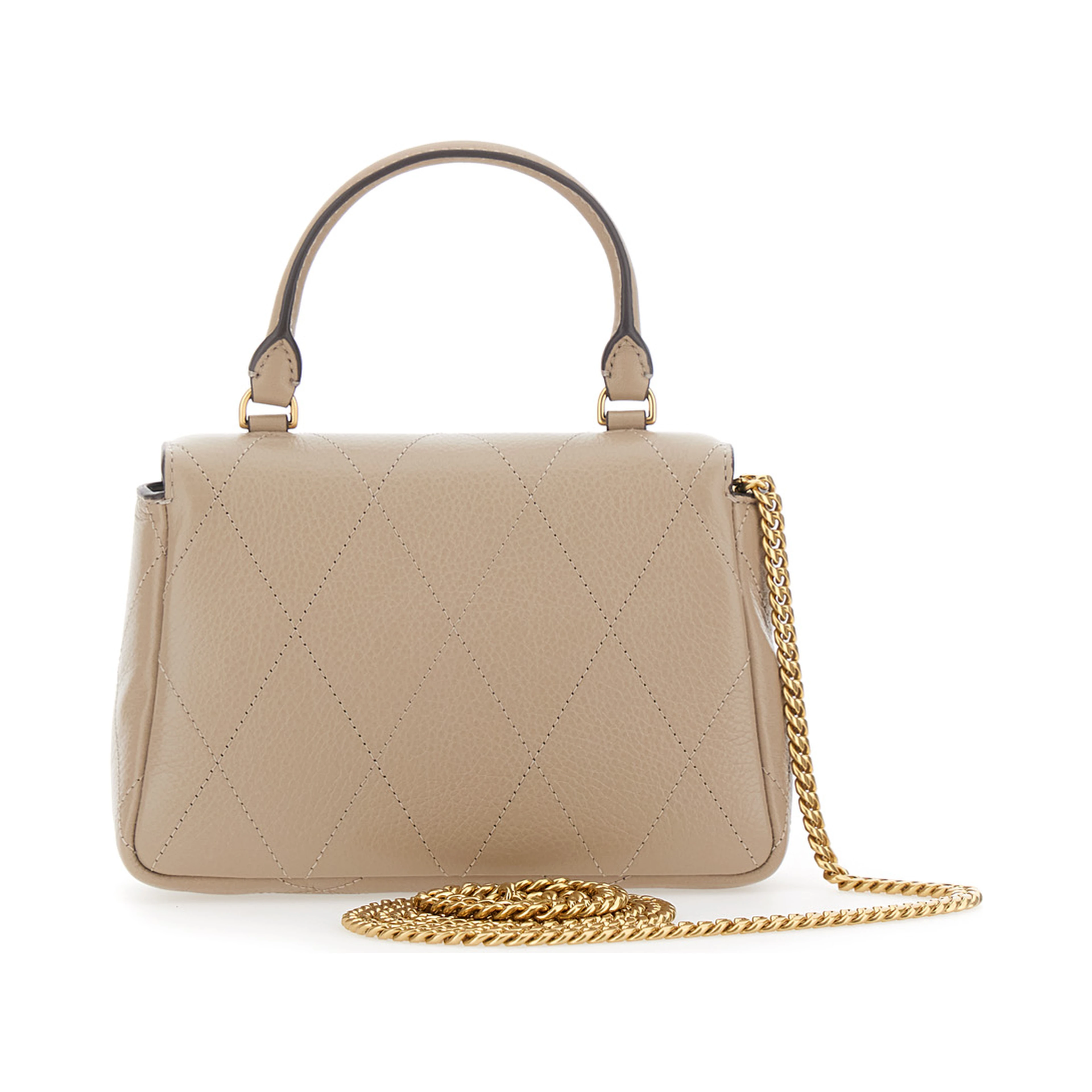 Charlie Beige Mini Bag with Chain Strap and Logo Plate on Front in Quilted Leather for Women