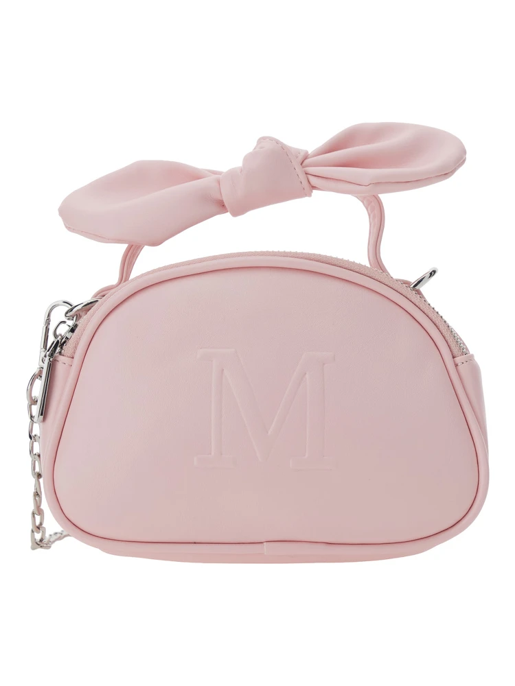 Pink Crossbody bag with handle with bow and logo on the front in Ecoleather Girl