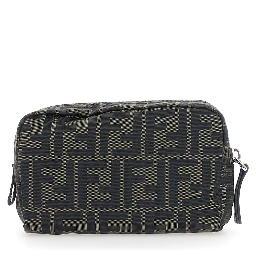 Brown Pouch with Zip Closure in FF Canvas for Men