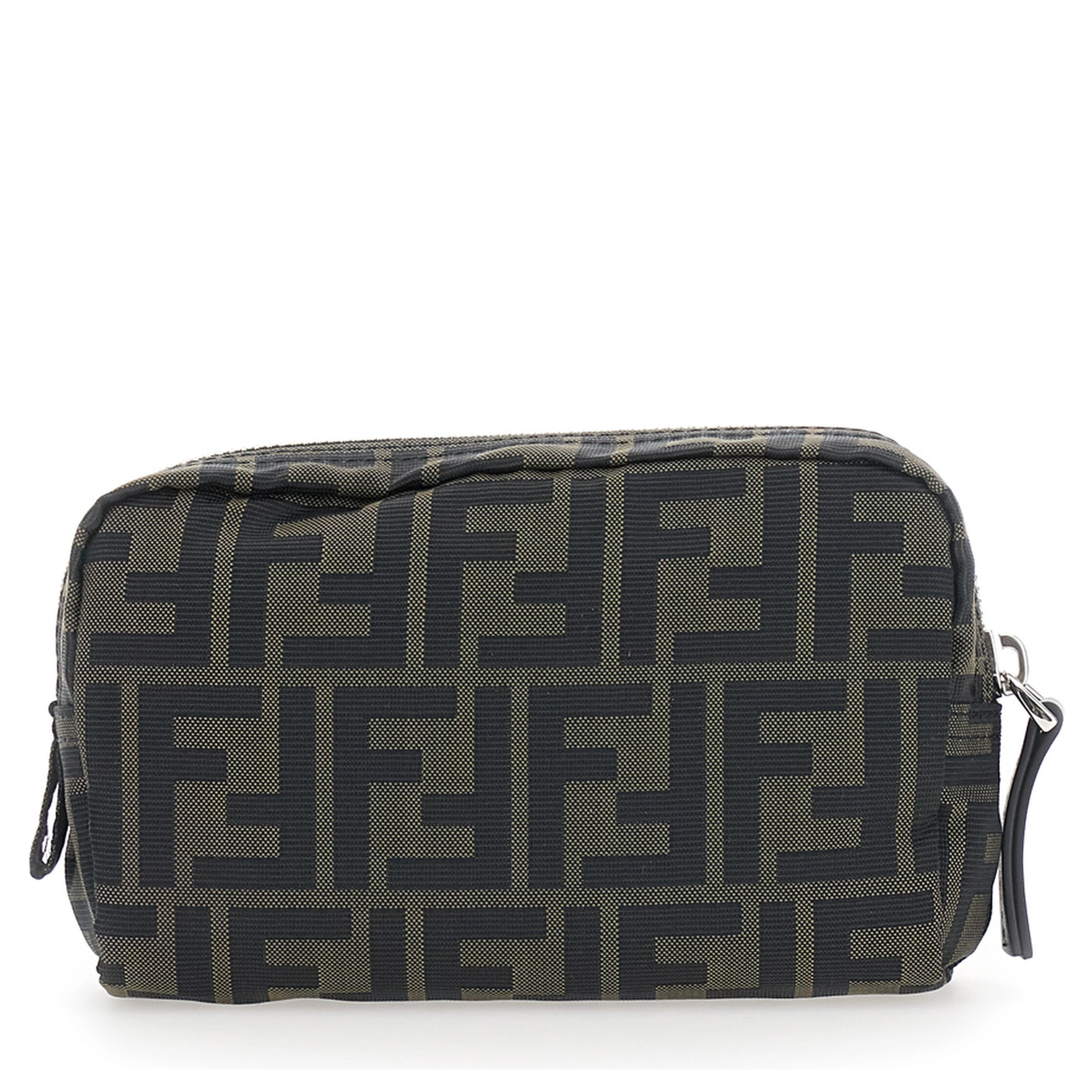 Brown Pouch with Zip Closure in FF Canvas for Men
