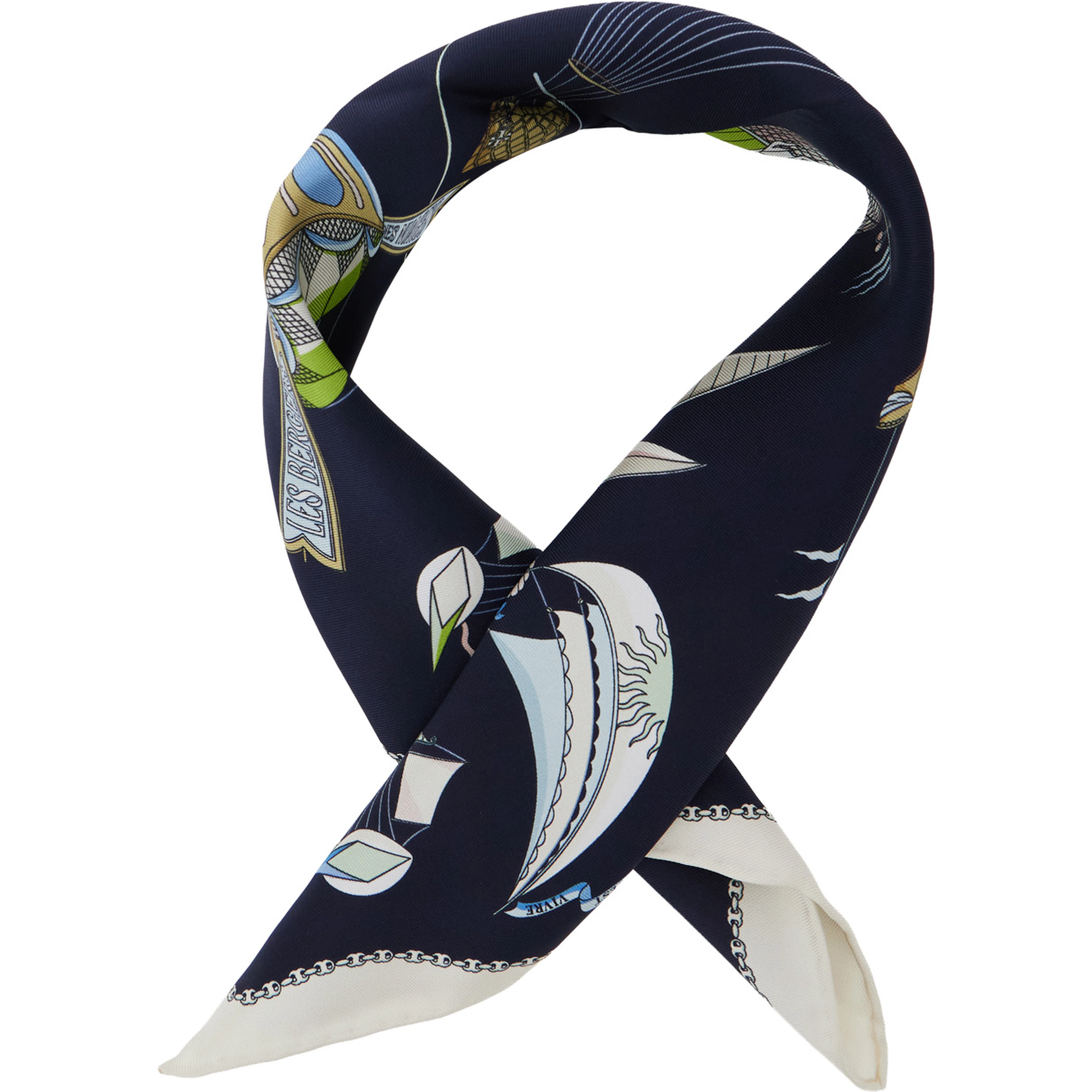 Hot Air Balloon Neckerchief Blue with Balloon Print in Silk for Women